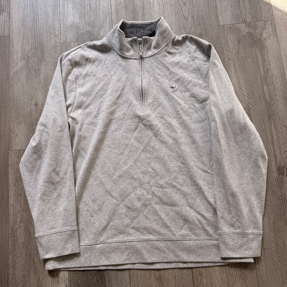 Vineyard Vines Mens 2XL Gray Performance 1/4 Zip Pullover Whale Logo Sweater